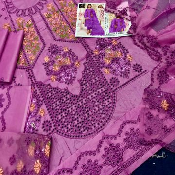 3 Piece Embroidered Lawn Suit (Eid Collection)  Chikankari / Multi Thread Embroidery
