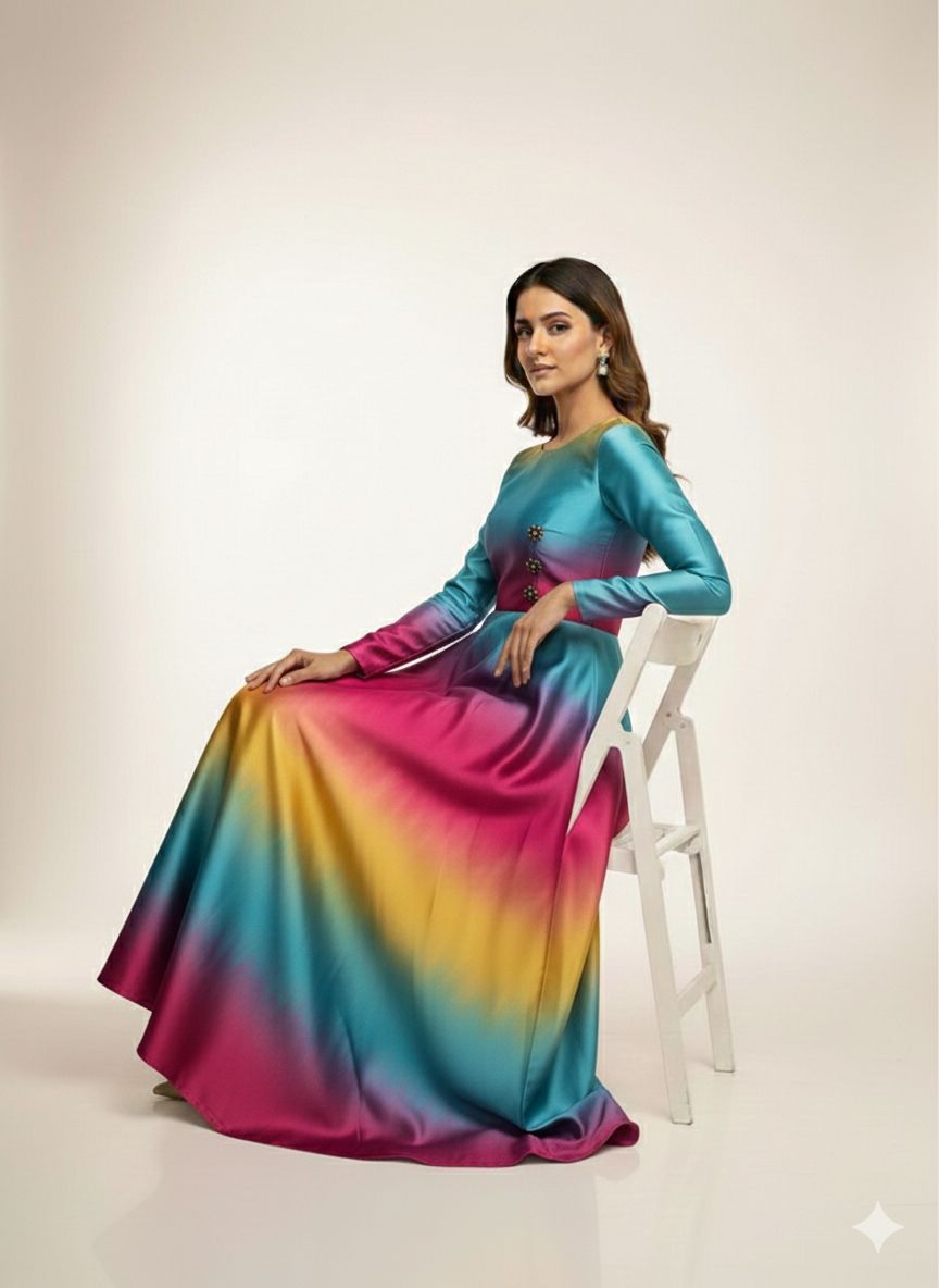TIE & DYE STYLE MAXI UNSTITCHED 2 PIECE DRESS - Image 3