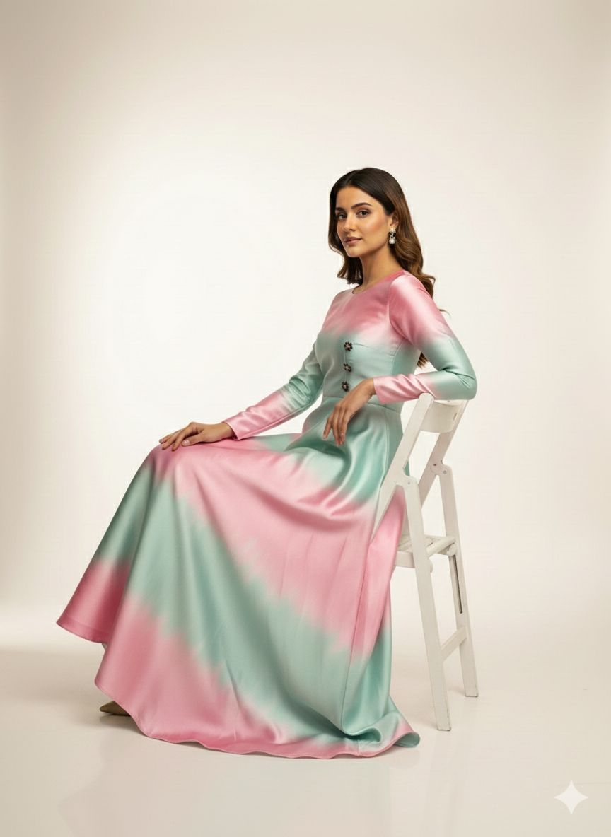 TIE & DYE STYLE MAXI UNSTITCHED 2 PIECE DRESS - Image 2