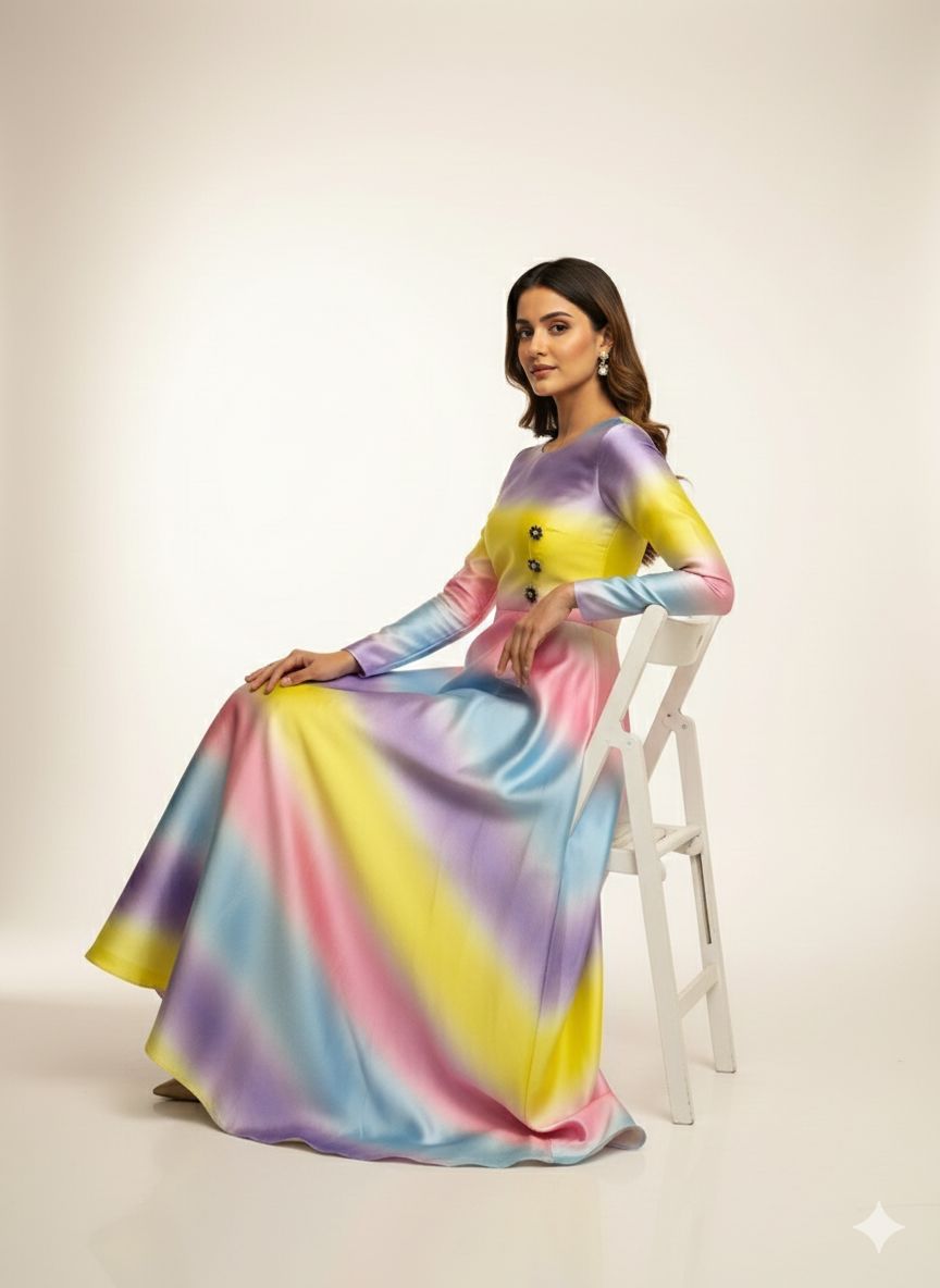 TIE & DYE STYLE MAXI UNSTITCHED 2 PIECE DRESS - Image 9
