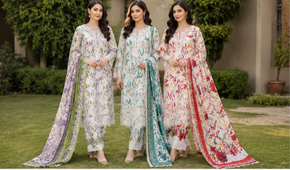 NEW ARRIVAL LAWN 3PC STITITCHED WITH EMBROIDERY PATCHED WORK