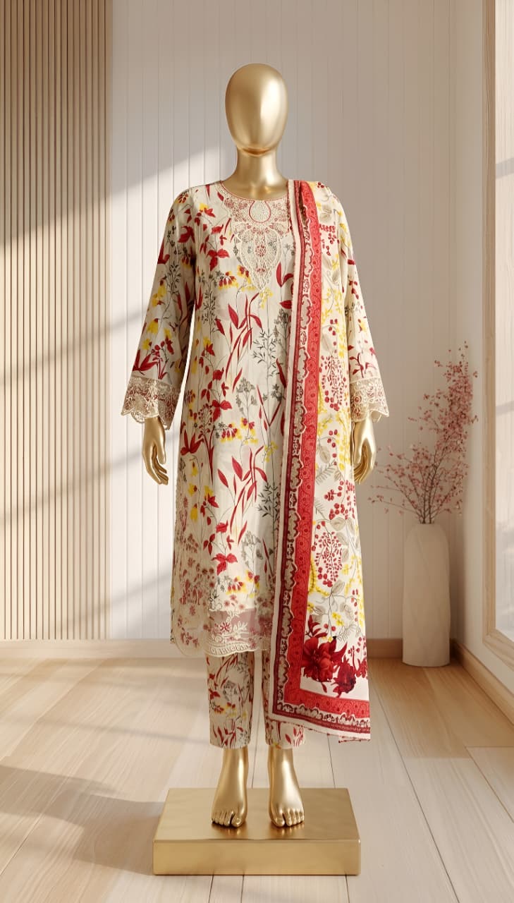 NEW ARRIVAL LAWN 3PC STITITCHED WITH EMBROIDERY PATCHED WORK - Image 5