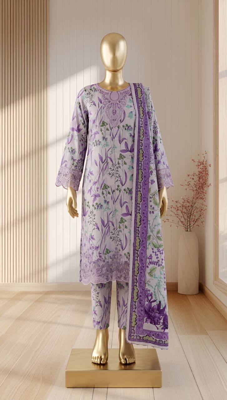 NEW ARRIVAL LAWN 3PC STITITCHED WITH EMBROIDERY PATCHED WORK - Image 8