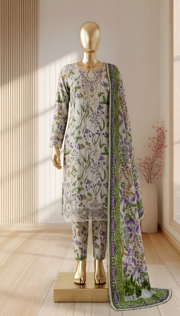 NEW ARRIVAL LAWN 3PC STITITCHED WITH EMBROIDERY PATCHED WORK - Image 7